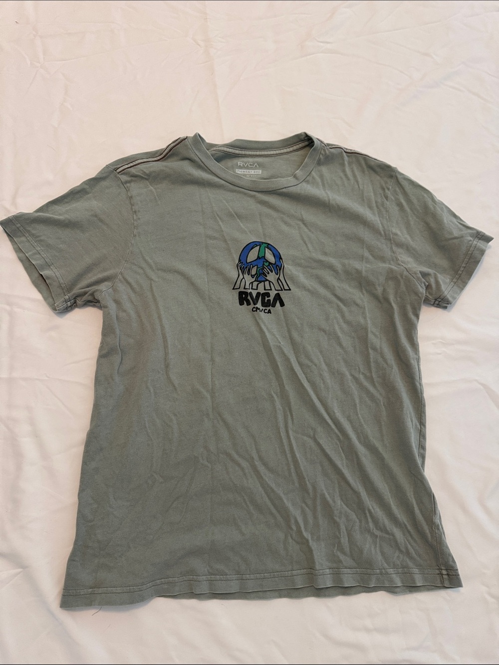 RVCA Men's Light Sage Green Graphic Crew Tee